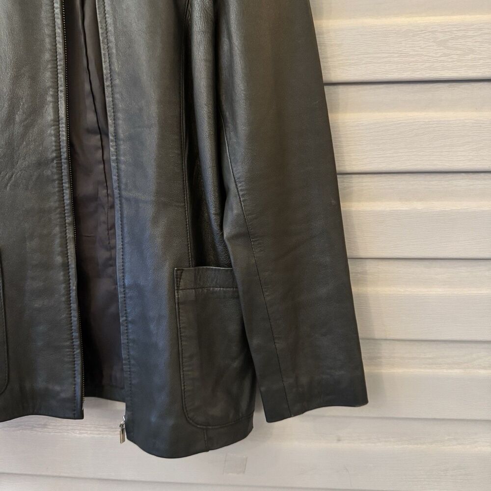 Alfani Black Lamb Leather Jacket Women’s Size 8 Zip Front Long Sleeve Coat - Picture 6 of 8